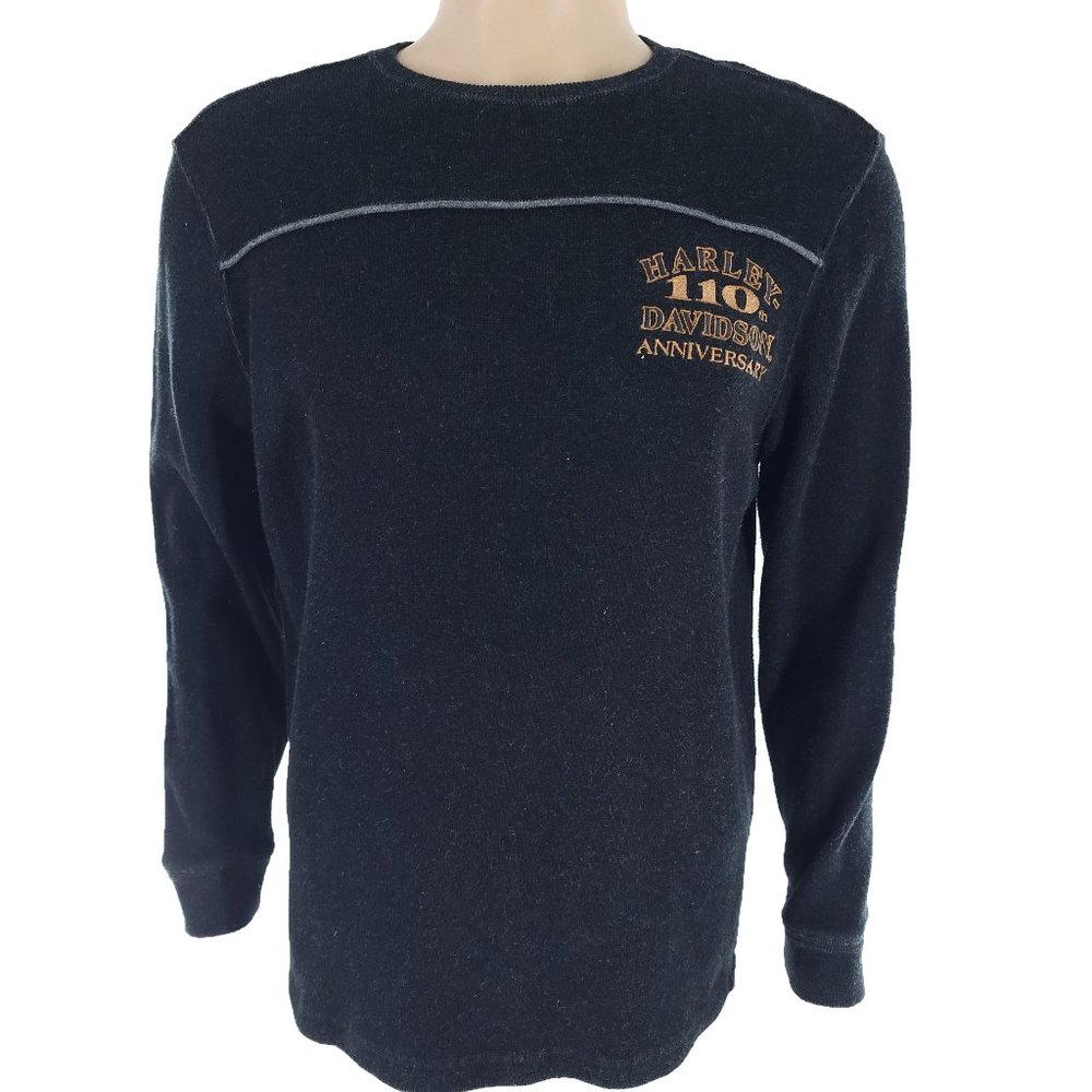 Harley-Davidson 110th Anniversary Men Sweater Pullover 100% Cotton Black Size M